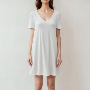 Majestic Filatures Women's white Short Sleeve V-Neck T-Shirt Dress (small)